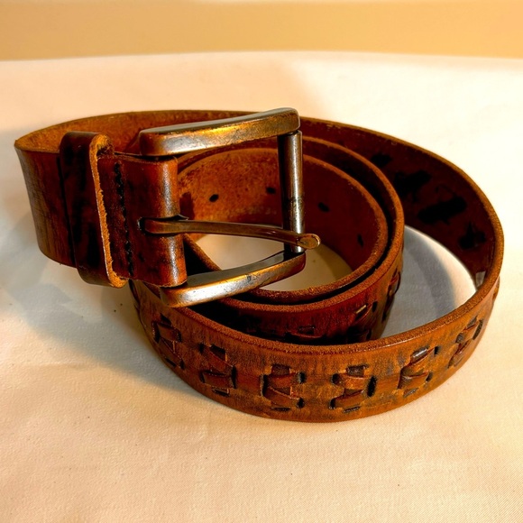 FOSSIL Belt Patterned Leather Vintage Western Bohemian Style - Picture 1 of 6
